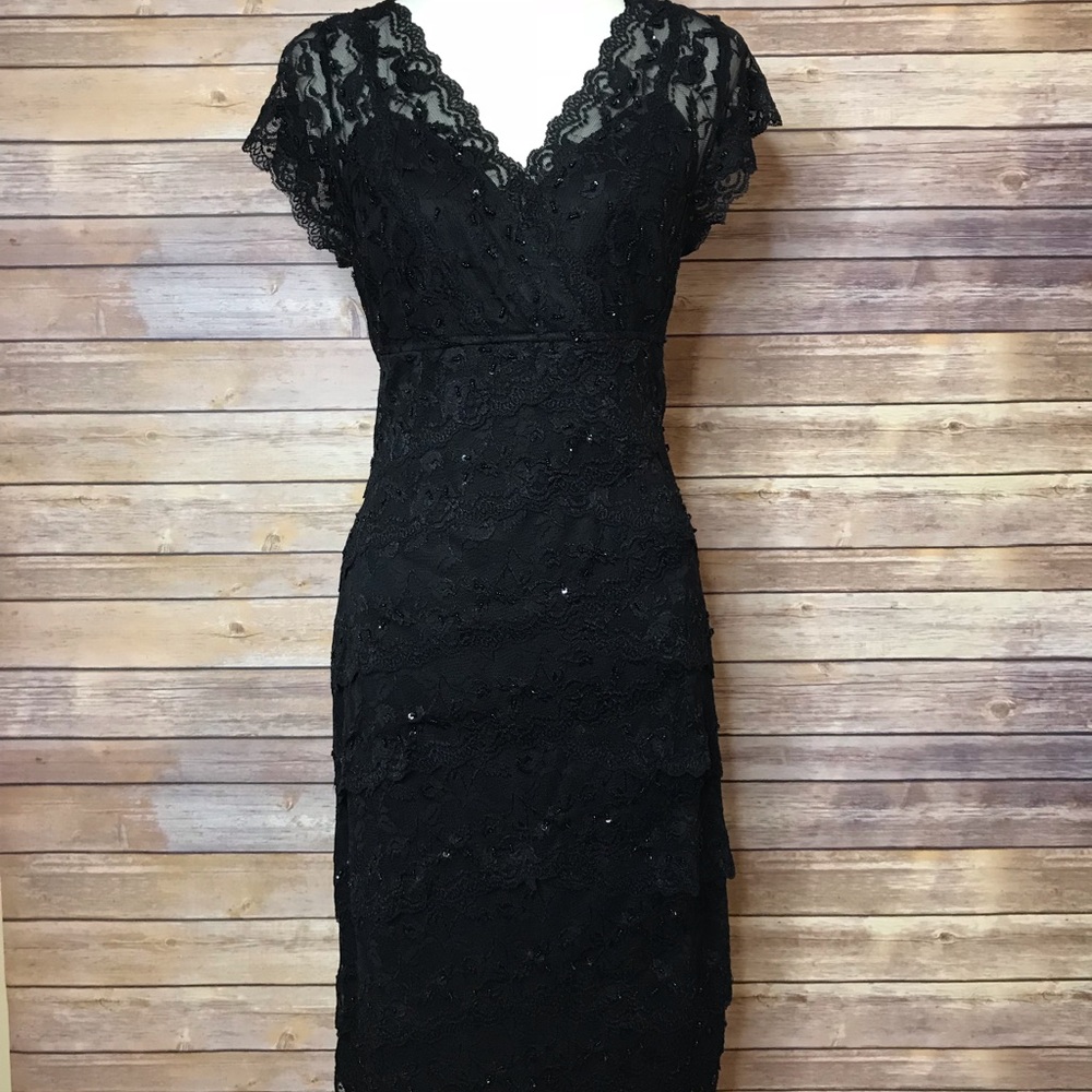 Marina Beaded Tiered Beaded Sequence Lace Dress